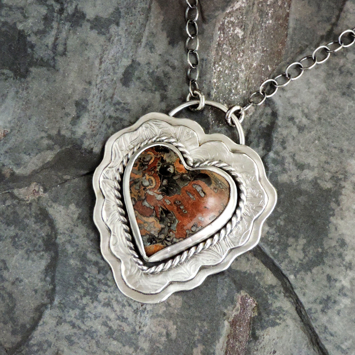 sterling silver natural stone heart pendant