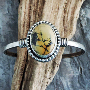 Golden Silver Peak Variscite Cuff Bracelet