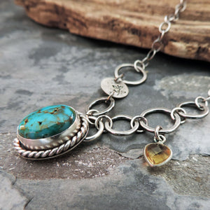 sterling silver turquoise and yellow citrine pendant