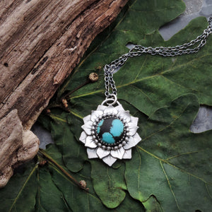 Small Flower Pendant with Hubei Turquoise Center