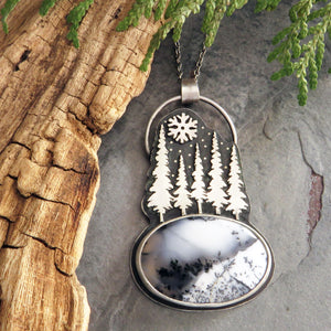 Five Pines in Winter Dendritic Opal Necklace