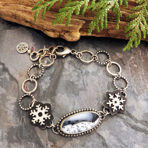 Dendritic Opal Snowflake Chain Link Bracelet