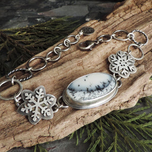 Dendritic Opal and Snowflakes Chain Link Bracelet