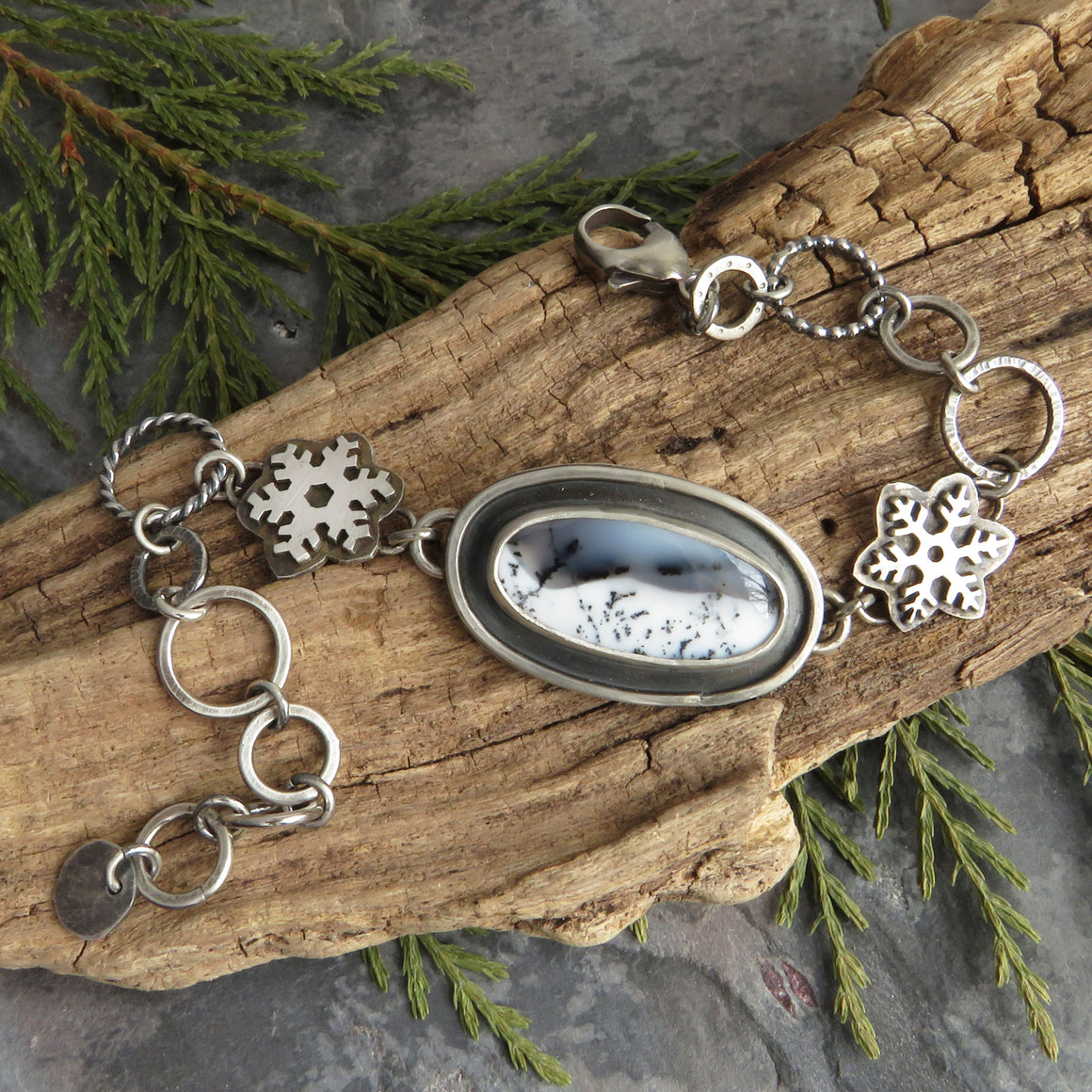 Snowflake Dendritic Opal Chain Link Bracelet
