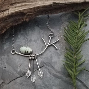 sterling silver tree branch with leaves and butterfly wing variscite