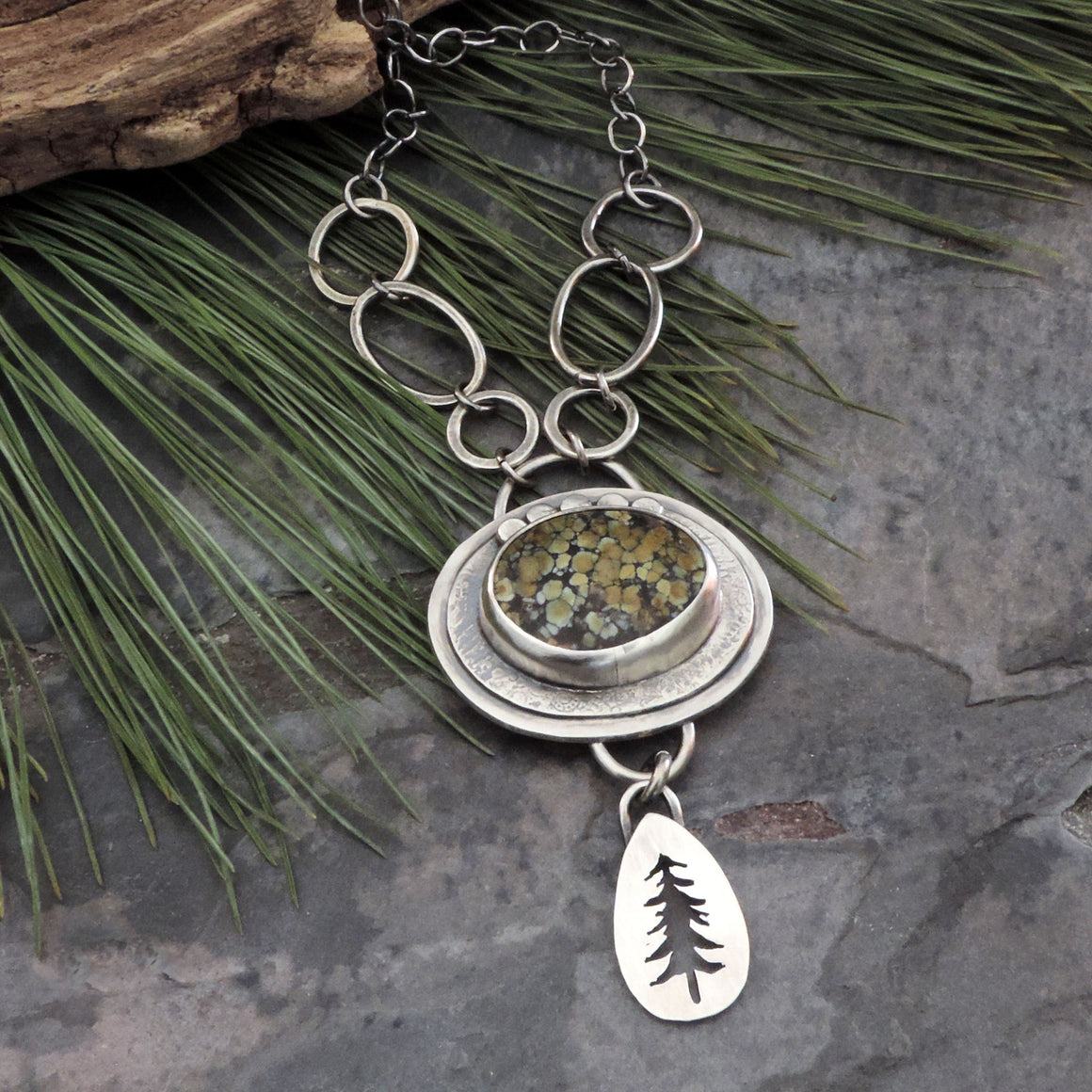 Tree Frog Variscite Pine Tree Necklace