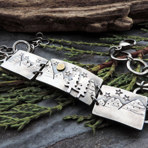 Triple Frame Mountain Bracelet with Pine Trees and Full Moon
