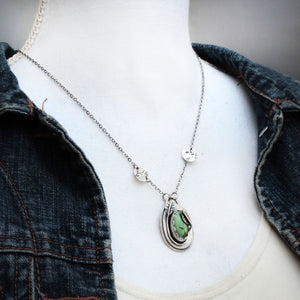 Green Turquoise Mountain Pendant Wrapped with Leaves