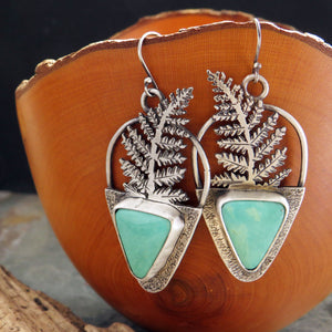 Fern Fronds and Kingman Turquoise Earrings