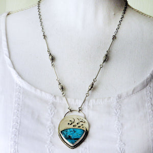 Turquoise Ocean Waves and Sea Gull Necklace