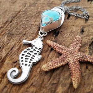 artisan silver seahorse and turquoise necklace