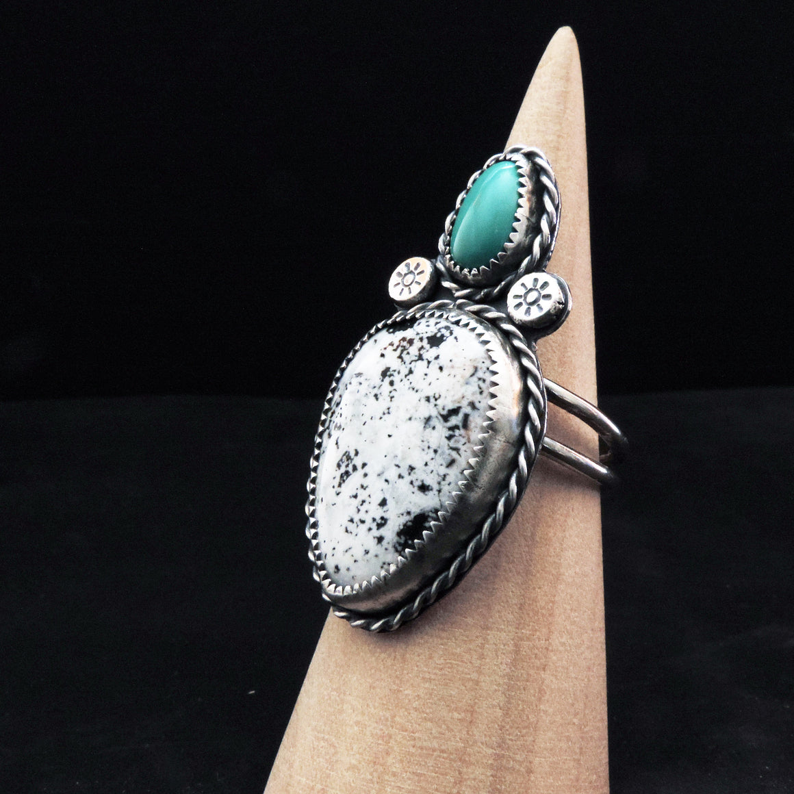 White Buffalo and Turquoise Ring - Size 8