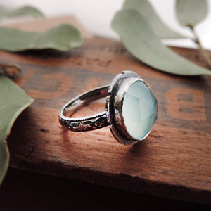 Aqua Chalcedony Gemstone Ring - Size 5