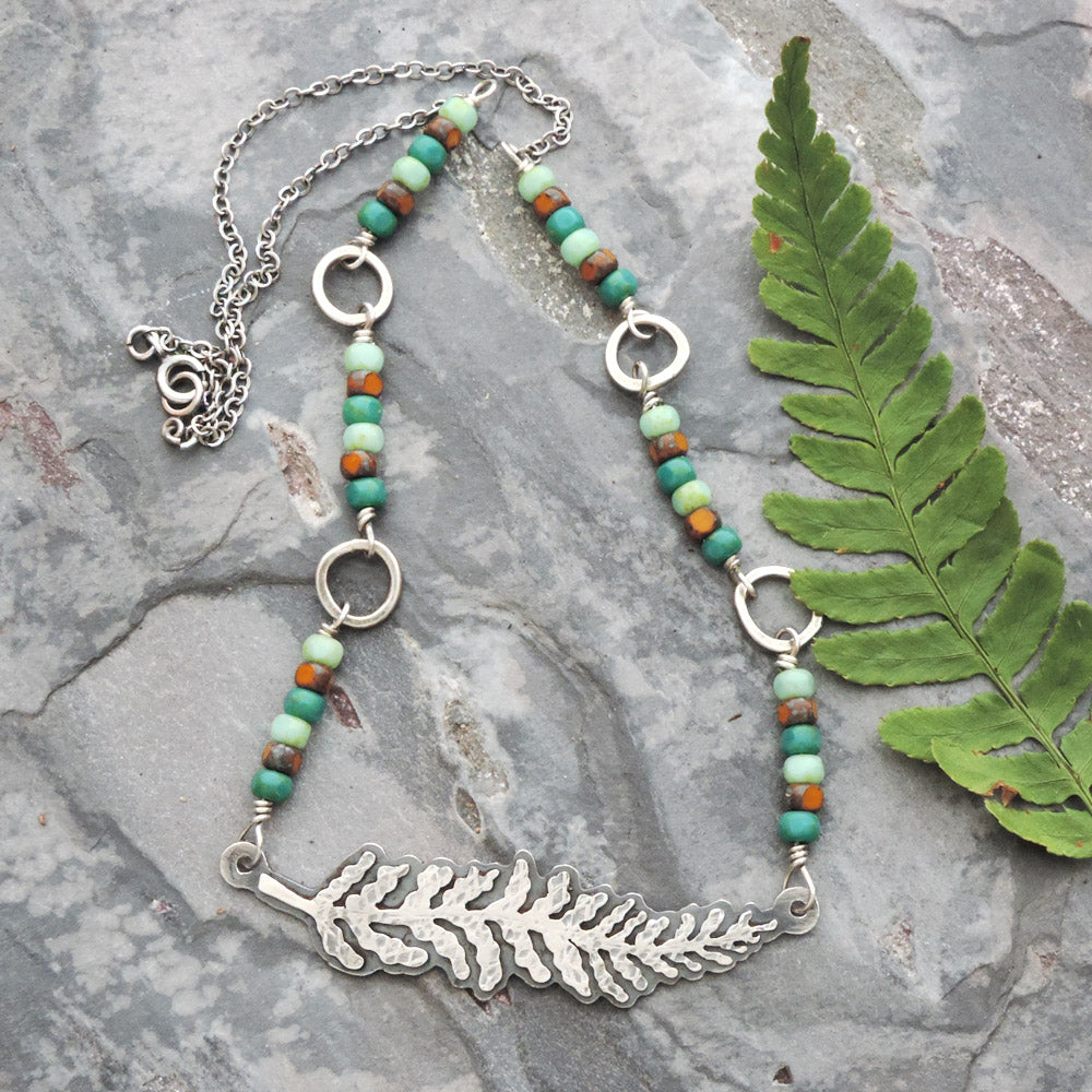 Fern Choker Necklace with Czech Glass Beads - A Twist of Whimsy