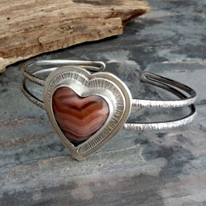 Laguna Agate Heart Double Band Cuff Bracelet