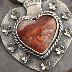 laguna lace agate flaming heart necklace