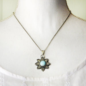 Stamped Flower Pendant with Kazakhstan Lavender Turquoise