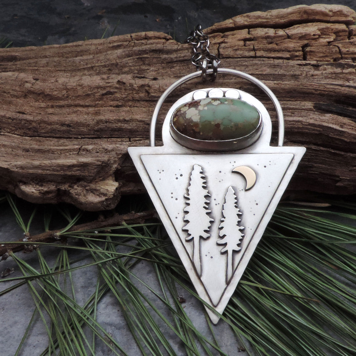 Triangle Pine Tree Treasure Mountain Turquoise Necklace