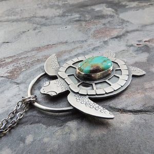 beach jewelry silver turquoise sea turtle pendant