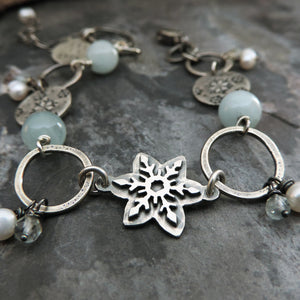 Aquamarine Silver Snowflake Bracelet