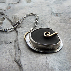 black beach glass sterling silver necklace