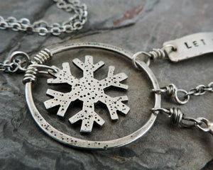 handmade sterling silver winter snowflake necklace