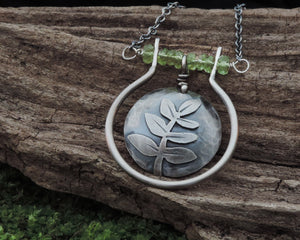 Green Peridot Fern Leaf Sterling Silver Necklace