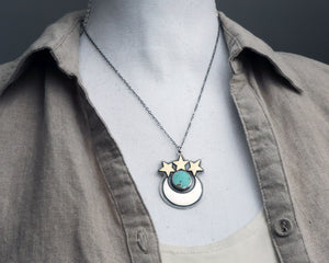 Crescent Moon and Stars Turquoise Necklace
