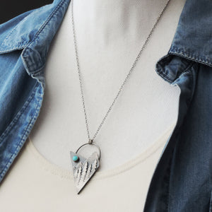 Abstract Double Point Mountain Necklace with Turquoise Moon
