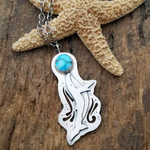 handmade whimsical sterling silver whale necklace