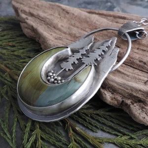 Mountain and Pine Trees Necklace with Caldera Jasper Moon