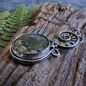 Unfurling Fern Pendant with Indonesian Moss Agate