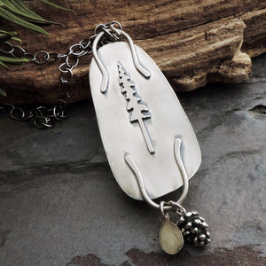 sterling silver pine tree jewelry with brown and white stone