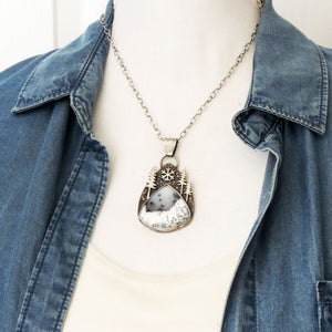 Three Pines and Snowflake Dendritic Opal Necklace