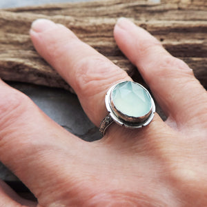 Aqua Chalcedony Gemstone Ring - Size 5