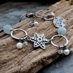 Aquamarine Silver Snowflake Bracelet