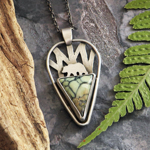 Bear in the Woods Silver Peak Variscite Necklace
