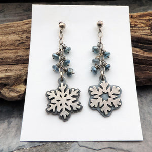 Silver Snowflake and Blue Kyanite Earrings