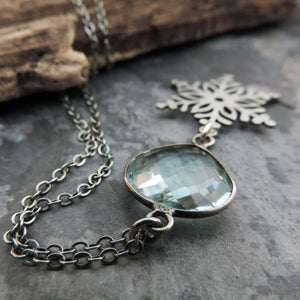 Silver Snowflake Necklace with Blue Quartz