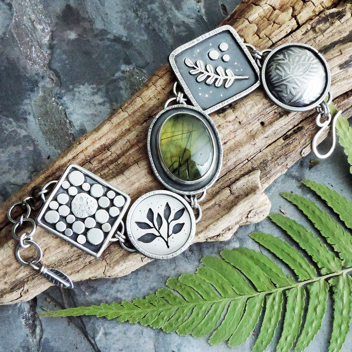 Green Prehnite Bold Botanical Bracelet