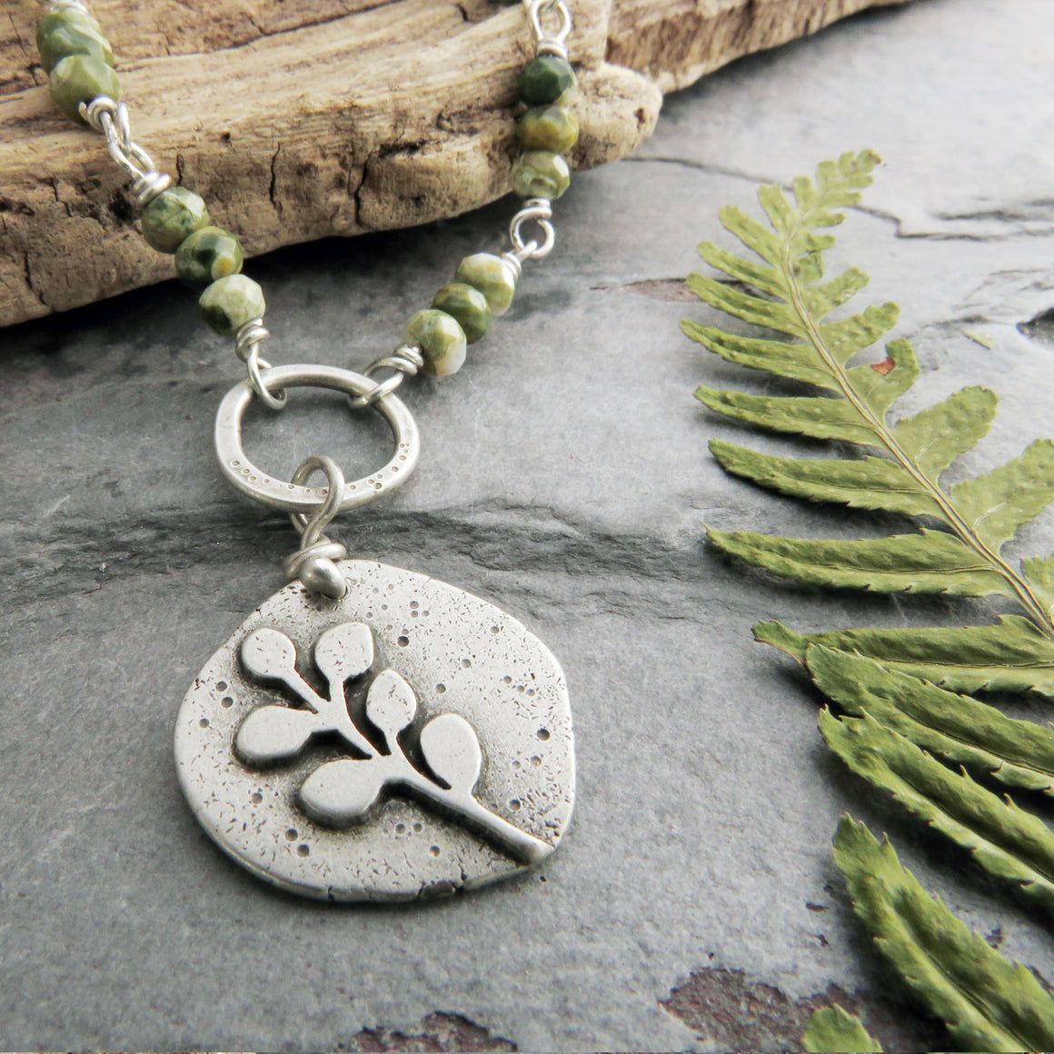Botanical Vine Pendant with Rainforest Jasper