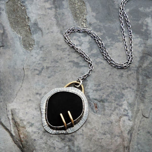 handmade silver black beach glass necklace
