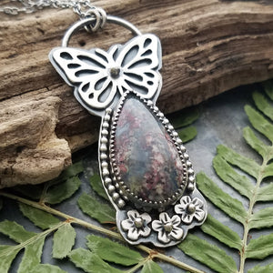 Butterfly Indonesian Moss Agate Necklace