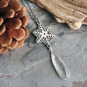 Silver Snowflake Necklace with Clear Quartz Crystal