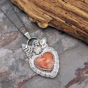Cotton Candy Agate Heart and Flower Necklace