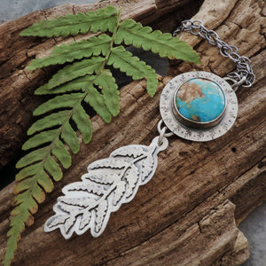 nature pendant necklace with fern and turquoise
