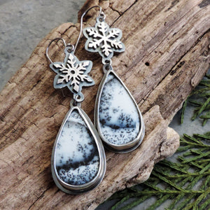 Dendritic Opal Snowflake Earrings