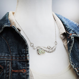 Double Unfurling Fern Frond Necklace with Natural CNT Variscite Stone