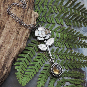 Single Stemmed Flower Pendant with Citrine Gemstone Drop