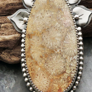 Natural Fossil Coral Flower Necklace